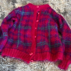 Rare 78% Mohair & 13% Wool Handknits Checked Cardigan Made In Canada